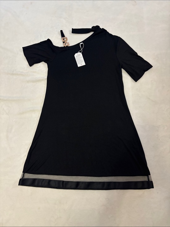 unbranded Dresses & Skirts - Dress One-Shoulder Black A-Line with Mesh Hem Accent NWT